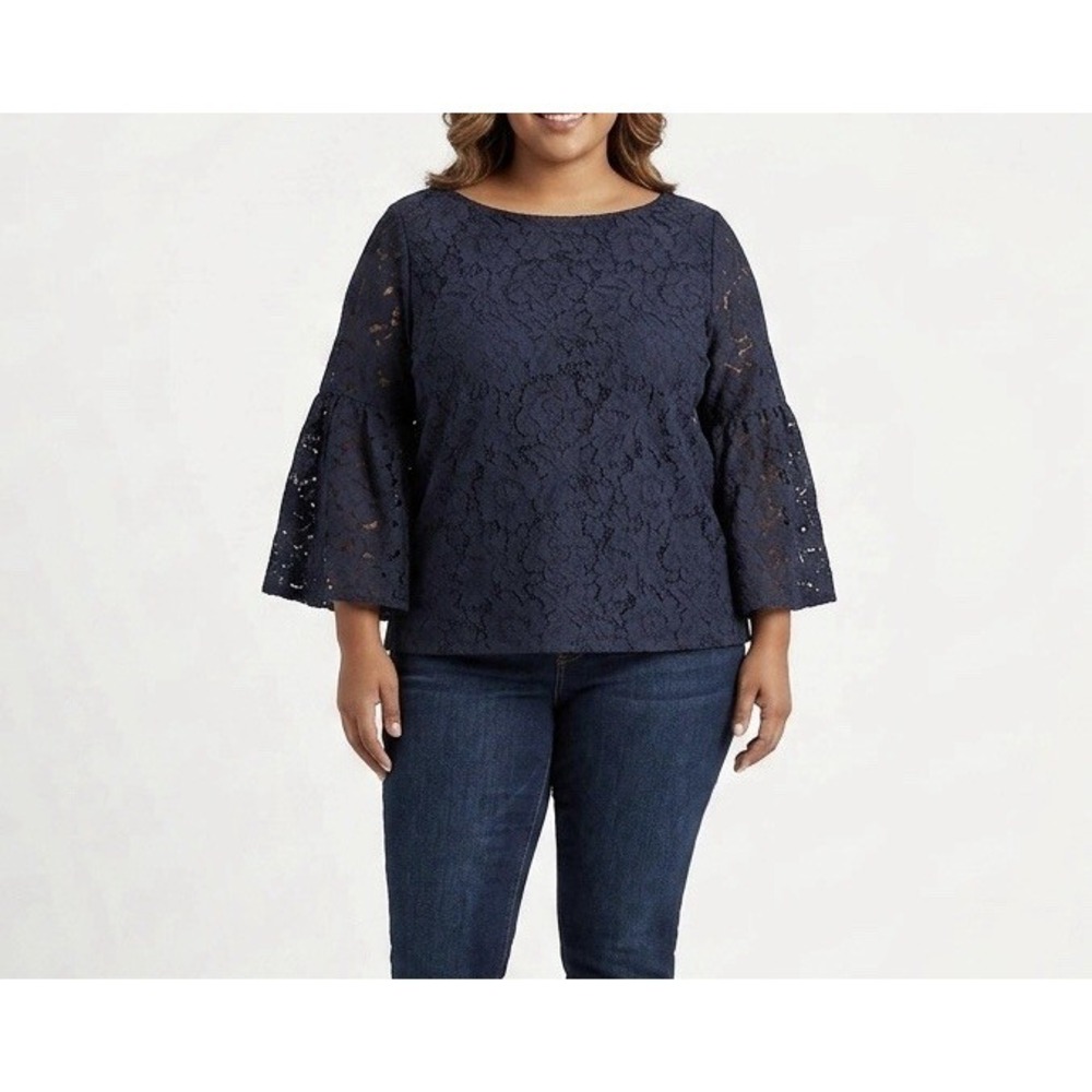 Lauren Ralph Lauren Kadelyn Lace Blouse Size L Navy‎ Blue Floral